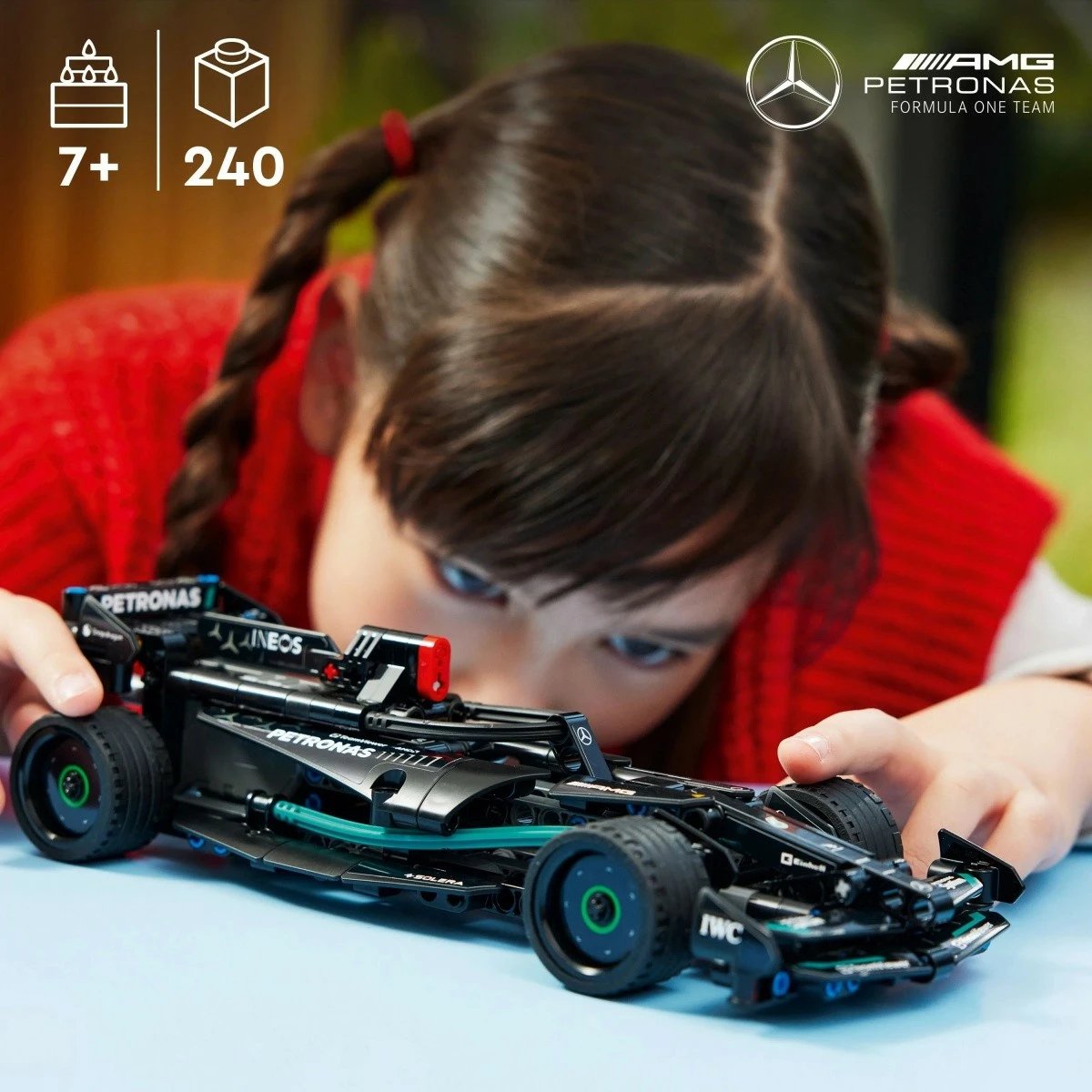 Set ndërtimi LEGO Technic Mercedes-AMG F1 W14 E Performance Pull-Back, 240 pjesë, për fëmijë 7+, zi