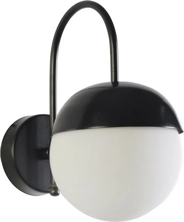 Aplik murale Opviq, trup metalik, ngjyrë e zezë, xham i bardhë, Küre