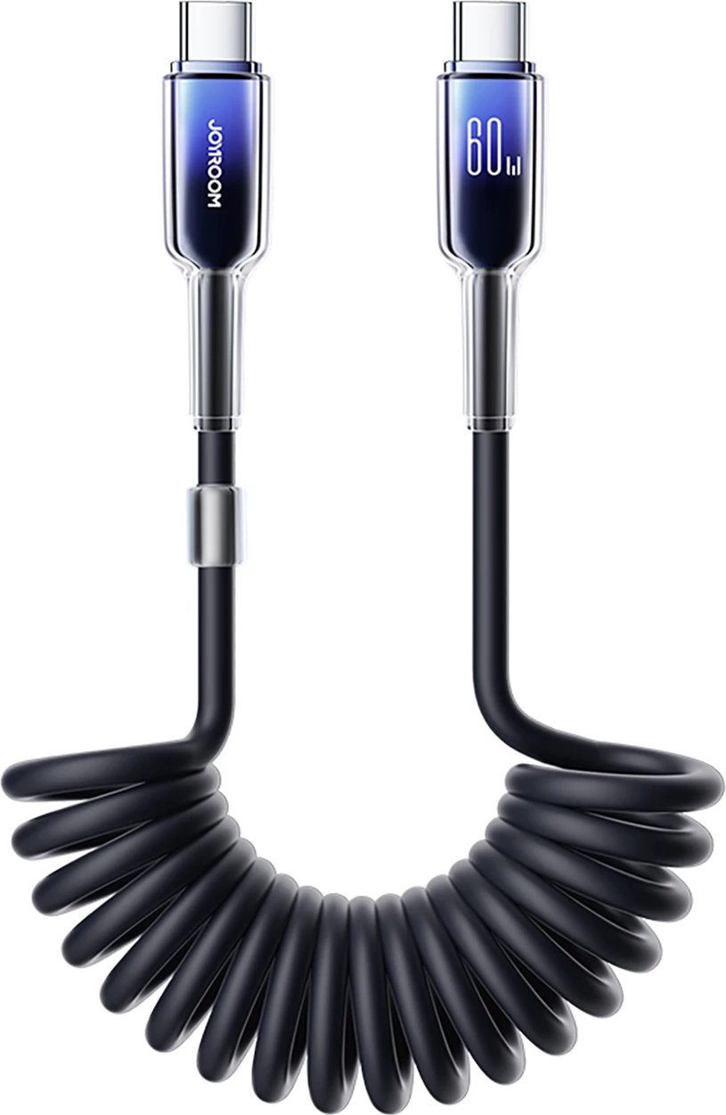 Kabllo spiral USB-C në USB-C Joyroom S-A43 Crystal-Clear Series, 1.5m, 60W, e zezë