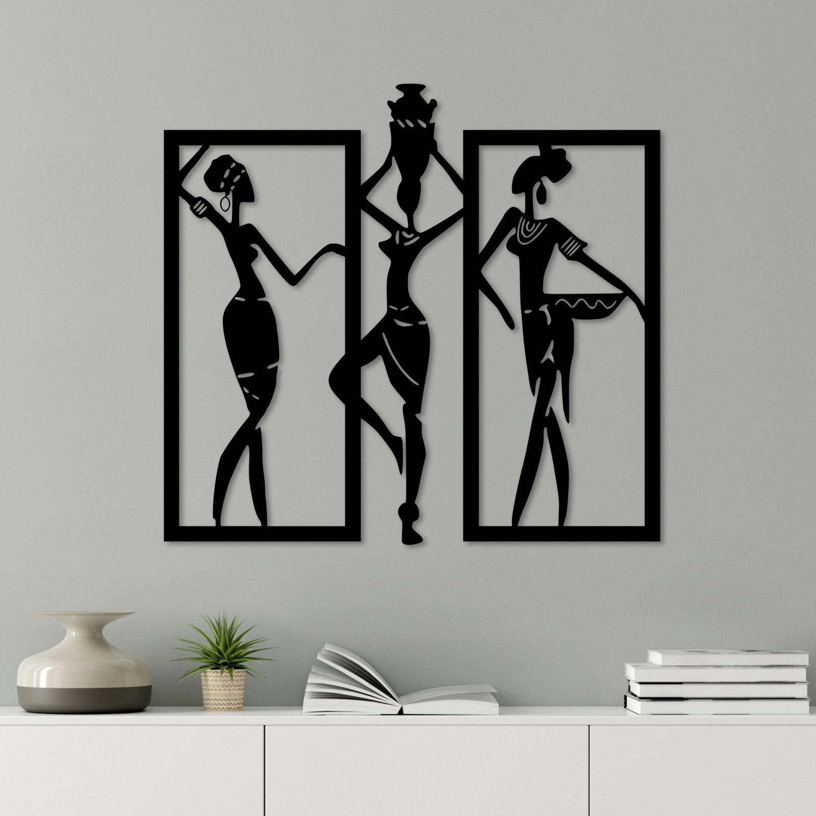 Aksesor dekorativ metalik për mur, gra afrikane, Wallity