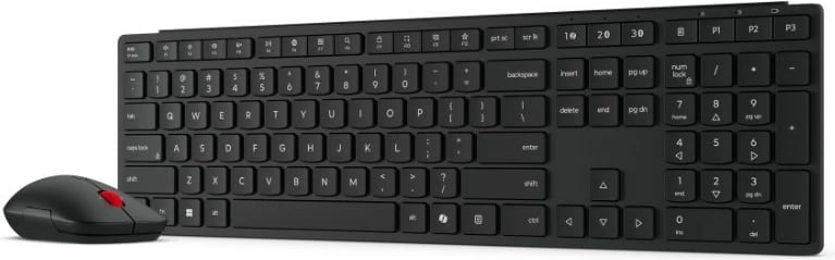komplet tastierë dhe Maus pa kabllo Lenovo Multi-Mode Pro Combo Keyboard and Mouse 6000-US Euro, multi-mode Bluetooth 5.3/2.4 GHz, DPI 4000, layout US, e zezë
