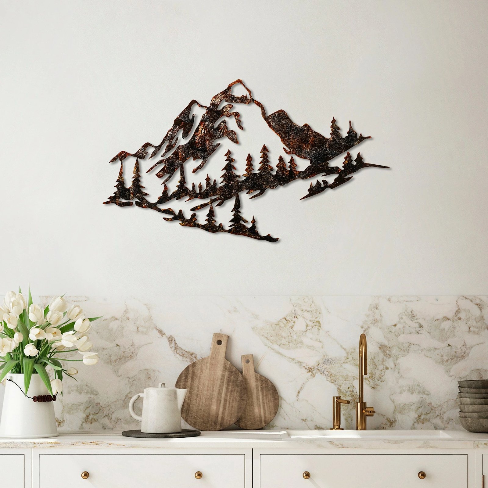 Aksesor dekorativ metalik për mur, peizazh mali, Wallity - 2