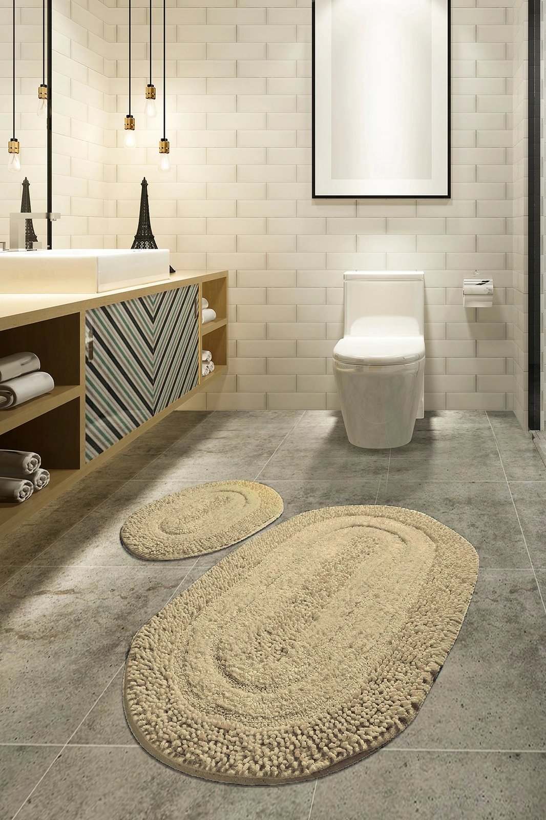 Set tapetash për banjo (2 copë), Mijölnir, Macoroni, ngjyrë kocke e bardhë