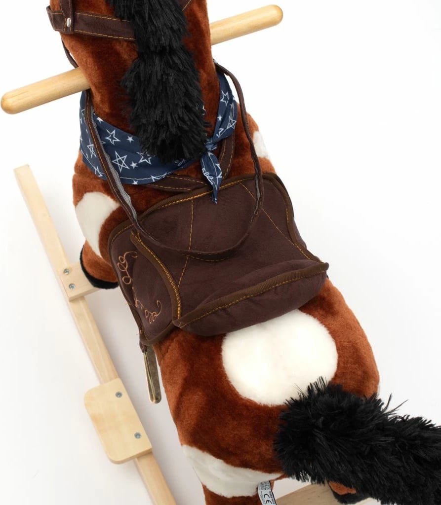 Kalë lëkundës, Baby Mix, Arthur, pelush interaktiv me melodi dhe shall, shina druri, nga 18+ muaj, kapacitet 25 kg, kafe