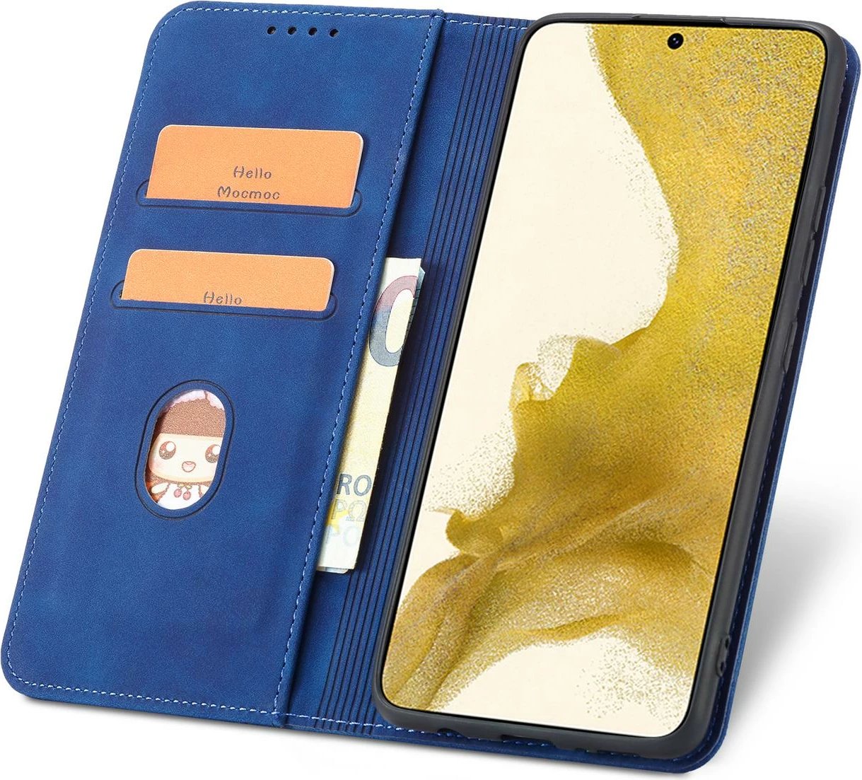 Mbështjellës Hurtel Magnet Fancy Case për Samsung Galaxy S22+, portofol, blu