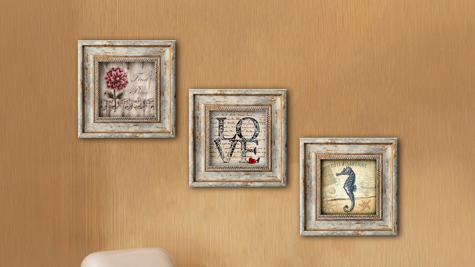 Pikturë dekorative me kornizë MDF (3 copë), Wallity, Huhu320, 30x30cm