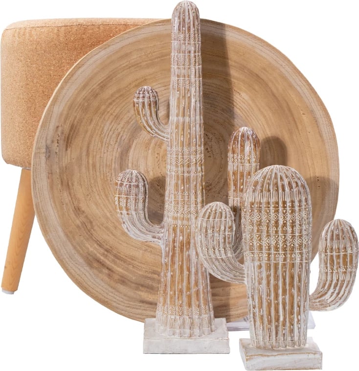 Dekor kaktusi ARIANE, polirezine, natyral-bardhë, 19x6x23cm