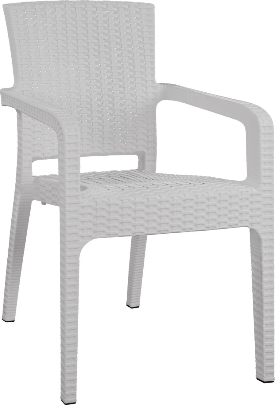 Karrige me krahë polipropileni, dizajn ratan, ngjyrë e bardhë, FH5590.04, 58x55x87 cm