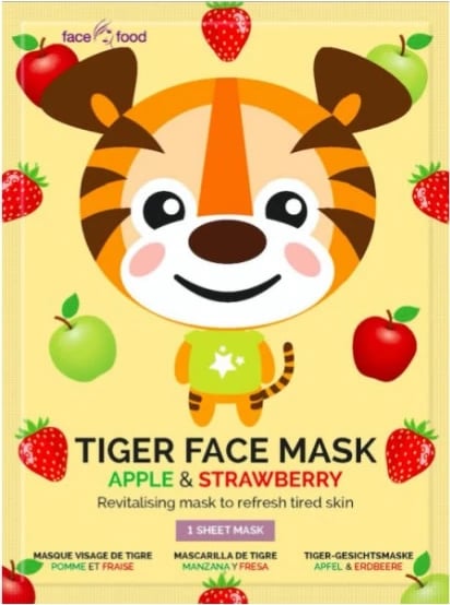 Maskë për fytyrë Montagne Jeunesse Tiger Face Mask uniseks, mollë dhe luleshtrydhe, 1 copë