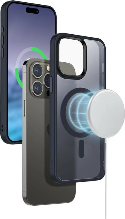 Mbështjellës CRONG Hybrid Frost MAG Cover për iPhone 15 Pro Max, MagSafe, navy blue