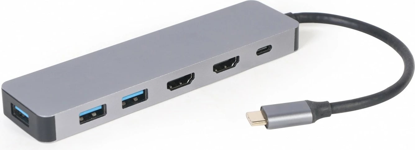 Adapter USB-C Gembird A-CM-COMBO3-03, 3x USB 3.0, 2x HDMI, USB-C PD, Gri