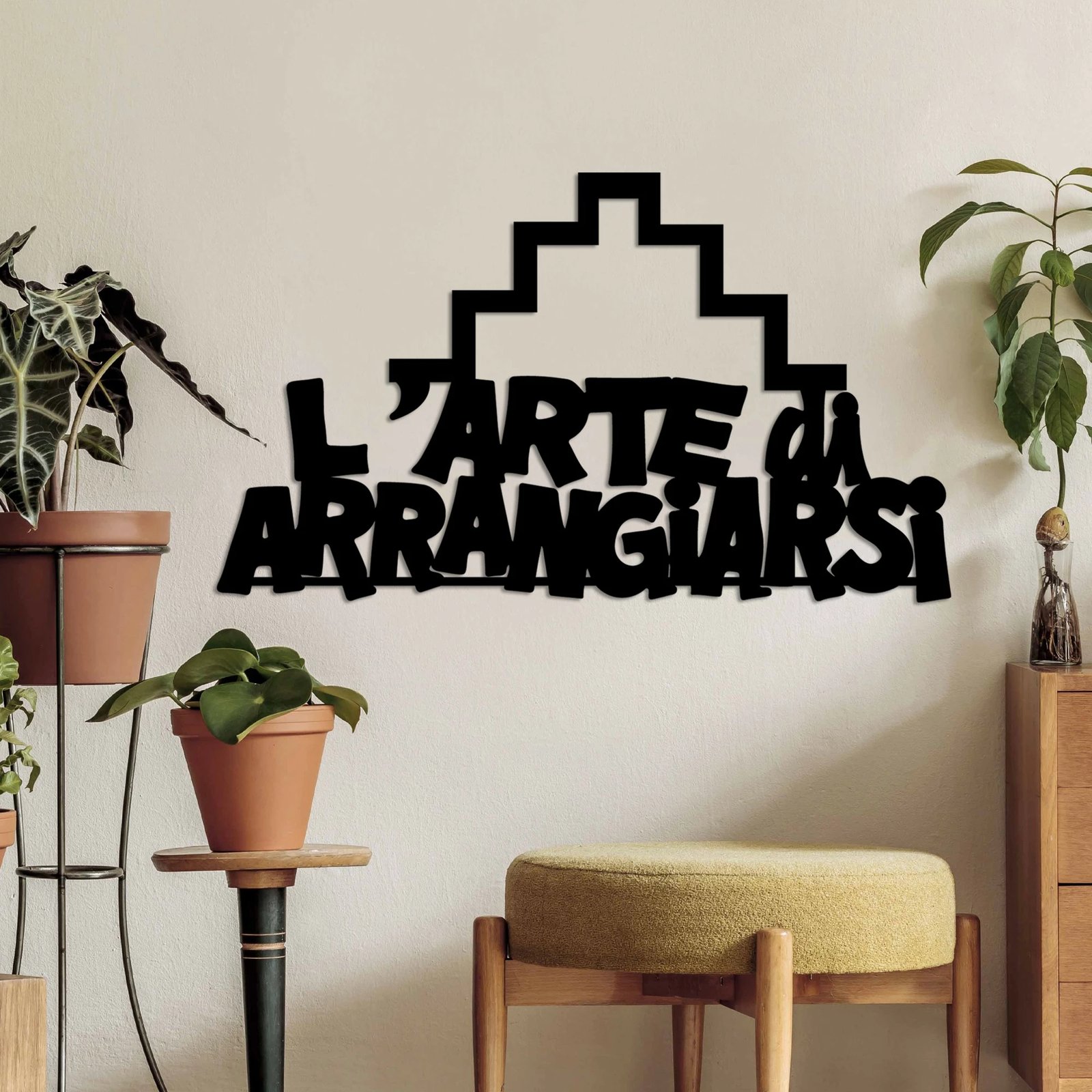 Aksesor dekorativ metalik për mur, Wallity, Arrangiarsi 2, ngjyrë e zezë