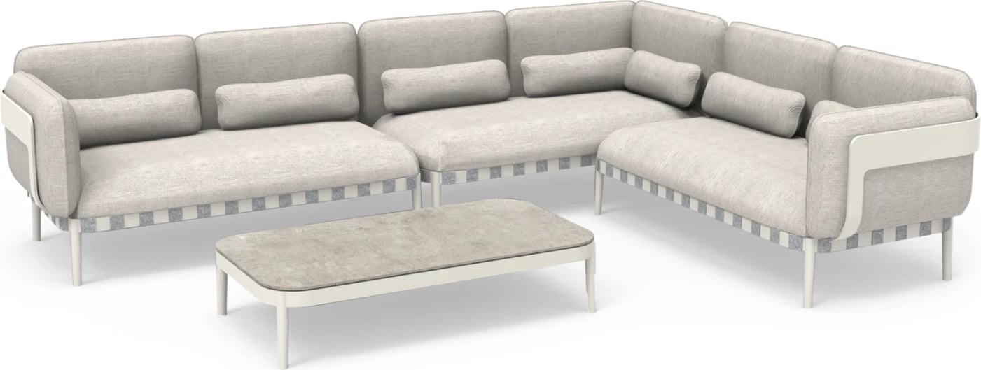 Set lounge për jashtë, 4 pjesë, PEGASUS CD6199.02, alumin i bardhë krem, litar P.E. bezhë & material OLEFIN