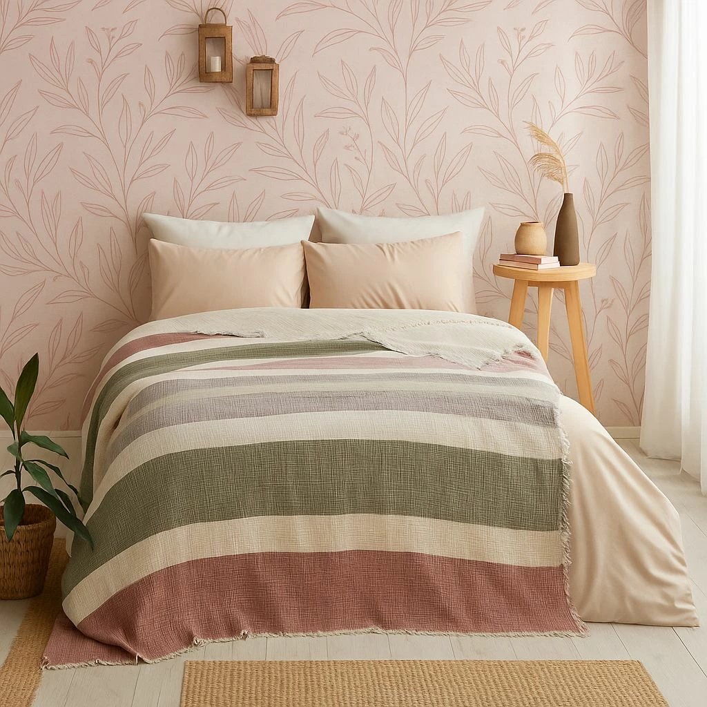 Përparëse krevati King, muslin, shumëngjyrëshe, L'Essentiel Linge de Maison, 220x240 cm