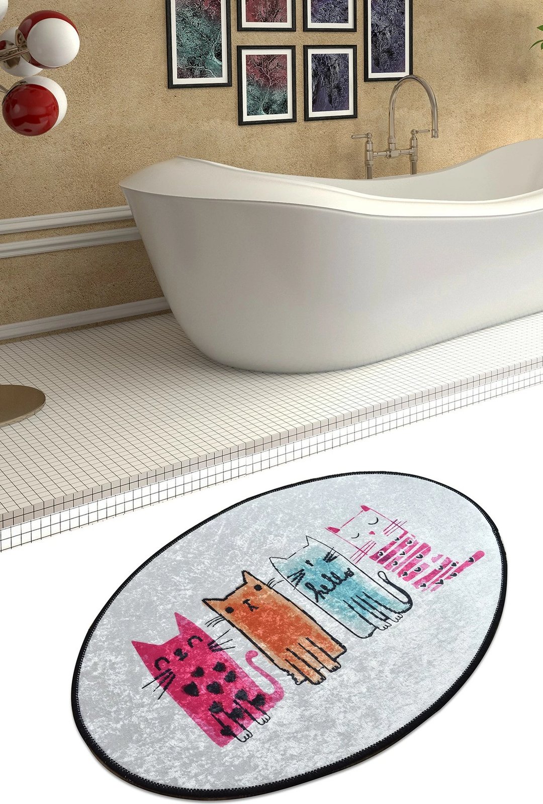 Qilim oval me mace të vogla, shumëngjyrësh, 60x90cm, Conceptum Hypnose Baby Cats