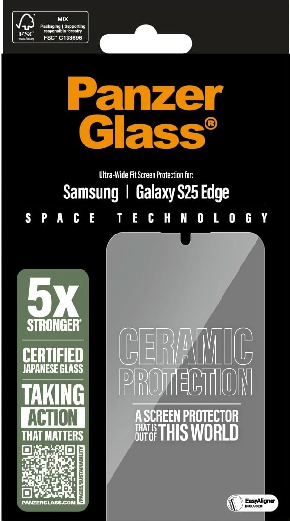Mbrojtës ekrani PanzerGlass për Samsung Galaxy S25 Edge, qelq qeramik, transparent