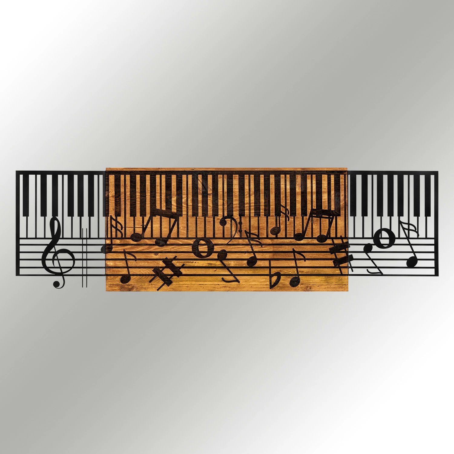 Aksesor dekorativ për mur, dru dhe metal, temë muzikore, ngjyrë e zezë dhe arre, Wallity Arya, 100x30cm