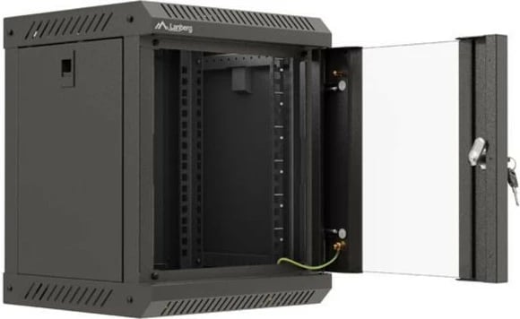 Kabinet RACK montim muri, Lanberg WF11-3306-10B, 10", 6U, 300x300 mm, derë xhami, IP20, ngjyrë e zezë