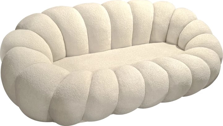 Divan Embrace, stof boucle, ngjyrë bezhë, 180x105x65cm