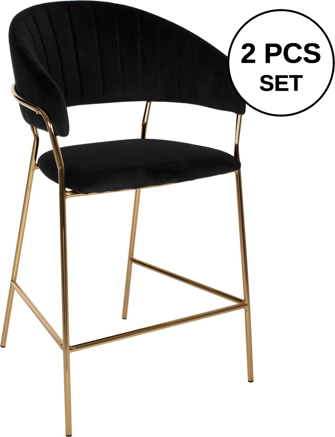 Karrige për bar THEODORE, FH8734.04, kadife e zezë, kornizë metali e artë, 60x55x100H cm., set prej 2 copë