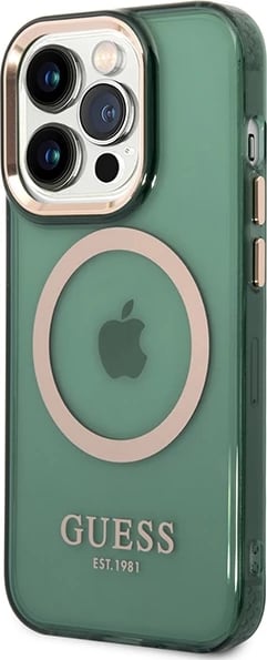 Mbështjellës Guess Gold Outline Translucent MagSafe për iPhone 14 Pro Max 6.7", i gjelbër