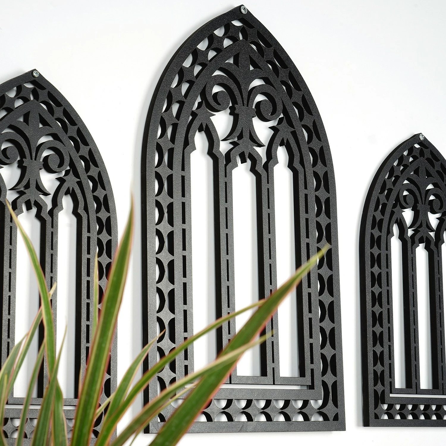 Aksesor dekorativ prej druri për mur, Wallity, CRY021, set prej 3 copash, ngjyrë e zezë