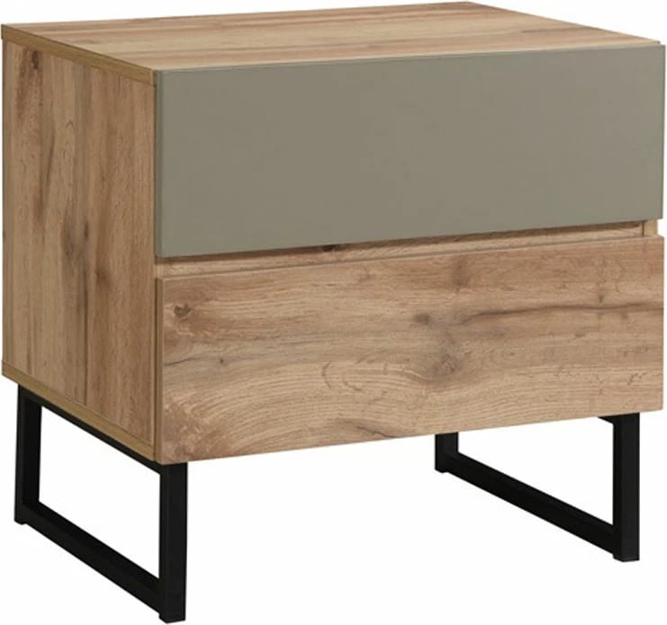 Komodinë Verde me 2 sirtarë, natyrale, mint, 50x41.5x50