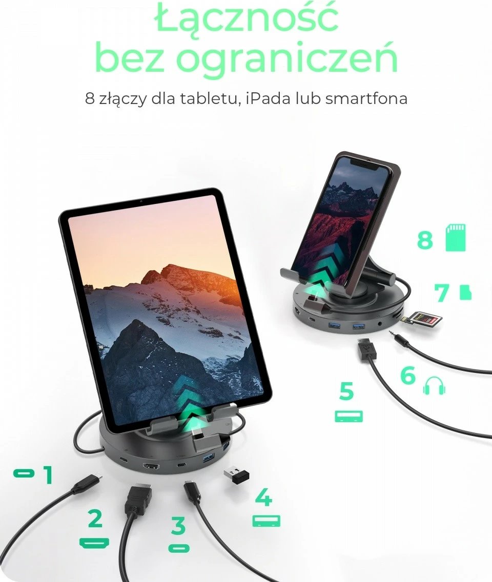 Mbajtëse me stacion dokimi IcyBox IB-TH100-DK për tabletë/celular, anthracite/black