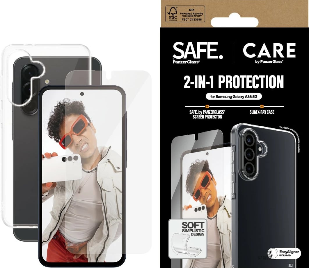 Mbështjellës PanzerGlass për Samsung Galaxy A36 5G, set 2-në-1, transparent