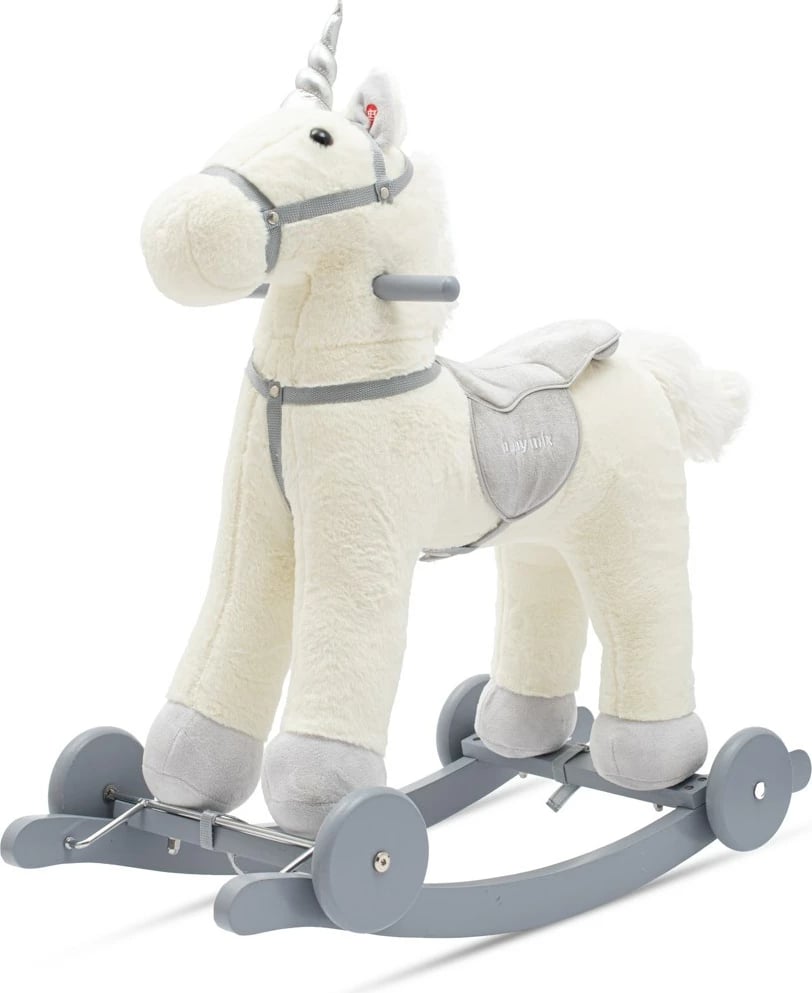 Lodër lëkundëse me rrota dhe melodi, Baby Mix Unicorn, deri 50 kg, 64x35x60 cm, e bardhë