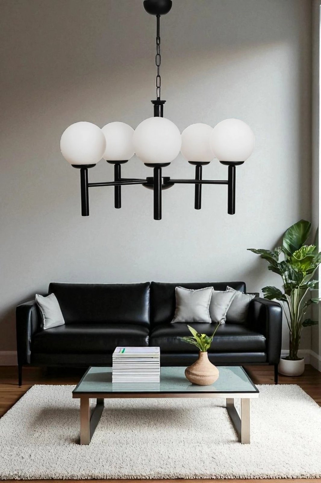 Llambadar Opviq, 8978-5, metal dhe qelq, i bardhë dhe i zi