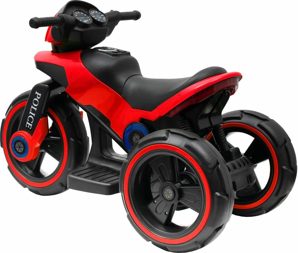 motoçikletë elektrike për fëmijë, BABY MIX, POLICE, 2x6V/24W, bateri 6V/7Ah, shpejtësi 2-4 km/h, e kuqe