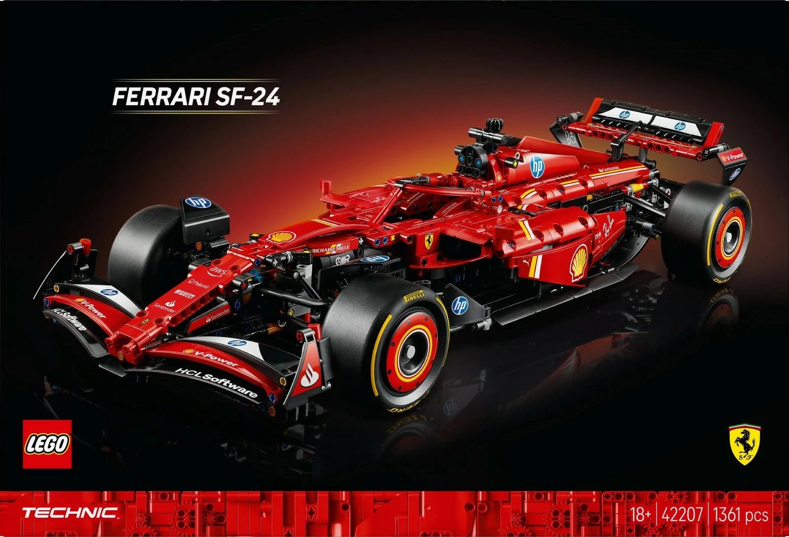 Set ndërtimi LEGO Technic Ferrari SF-24, 1361 pjesë, i kuq
