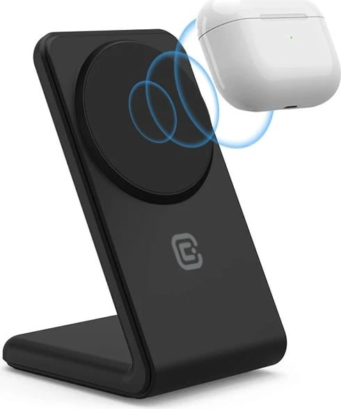 Karikues wireless 2-në-1 CRONG MagSpot Stand me MagSafe për iPhone dhe AirPods, 15W, i zi