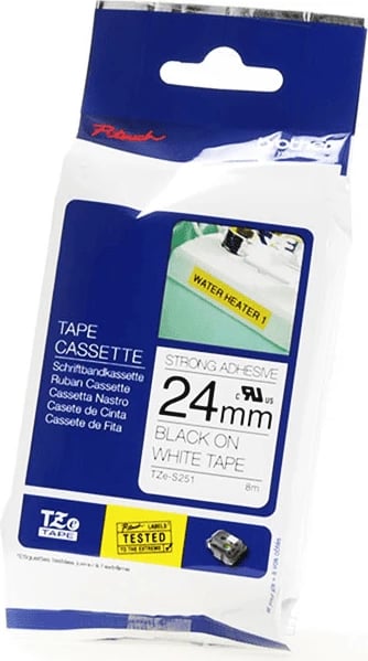 Kasetë shiriti etiketues Brother TZe-S251 24 mm 8 m ngjitje e fortë ngjyrë e zezë mbi të bardhë