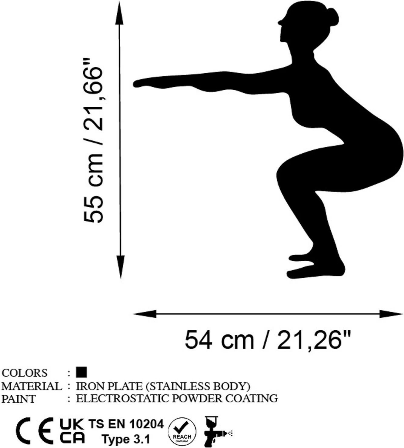 Aksesor dekorativ metalik për mur, Wallity, Yoga 27, ngjyrë e zezë, 54x55cm