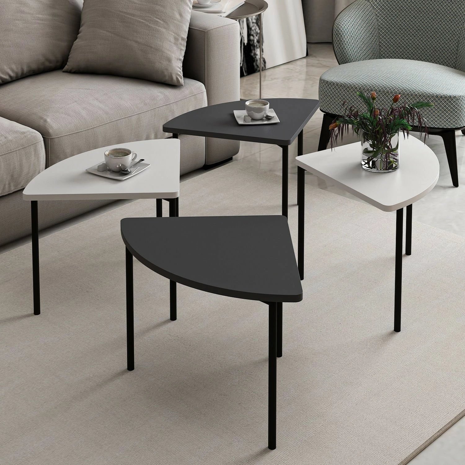 Set tavolinash kafeje Skye Decor, Emma - 8920, e bardhë dhe antracit