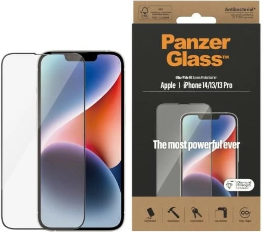 Xham i temperuar PanzerGlass Ultra-Wide Fit për iPhone 14/13 Pro/13, Antibakterial