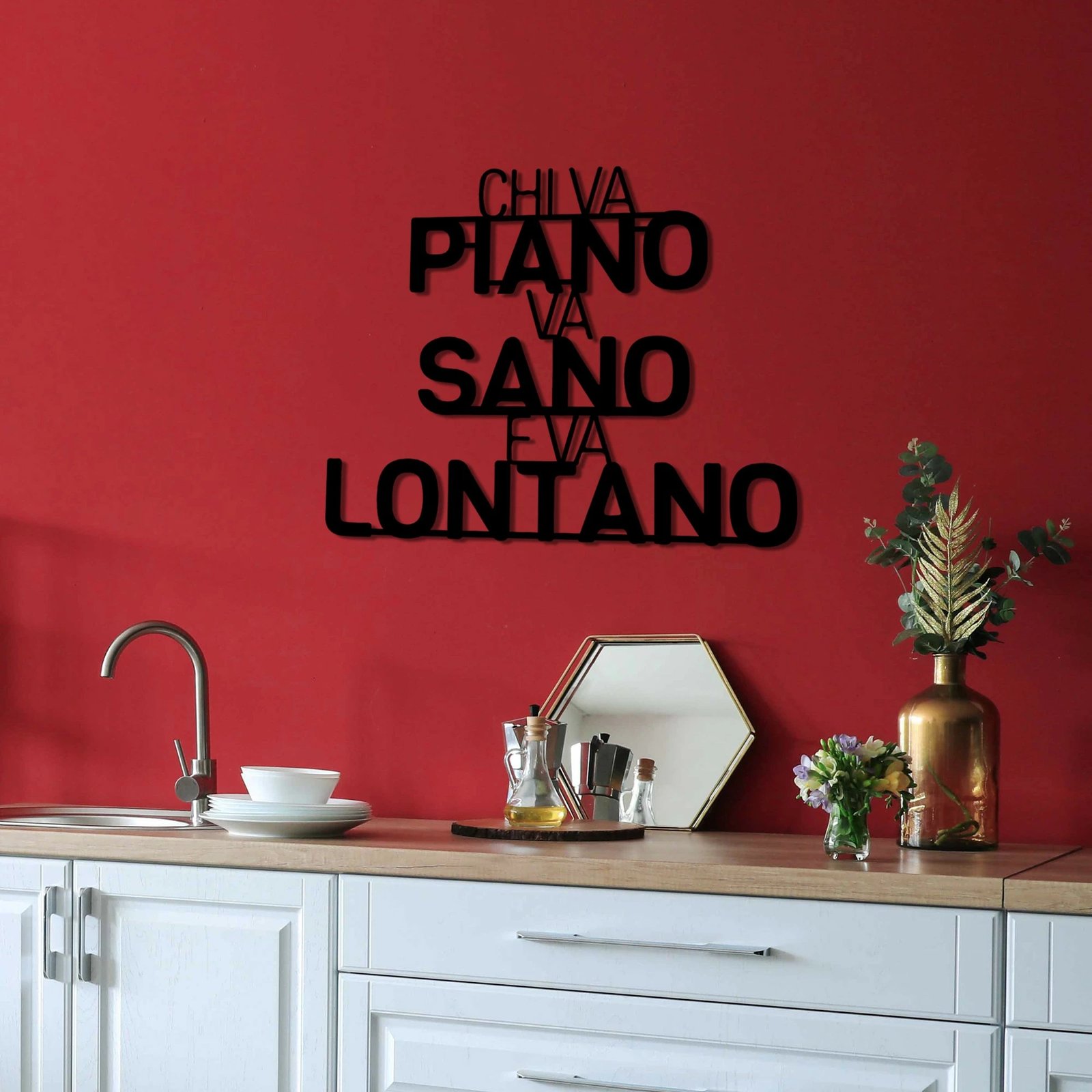 Aksesor dekorativ metalik për mur, Wallity Lontano 1, ngjyrë e zezë, 56x46cm