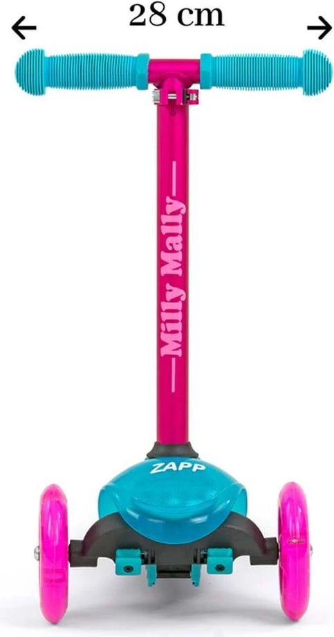 Trotinet, Milly Mally, Zapp, 3 rrota, drita LED në rrotat e përparme, timon i rregullueshëm 61/66 cm, deri 50 kg, gri