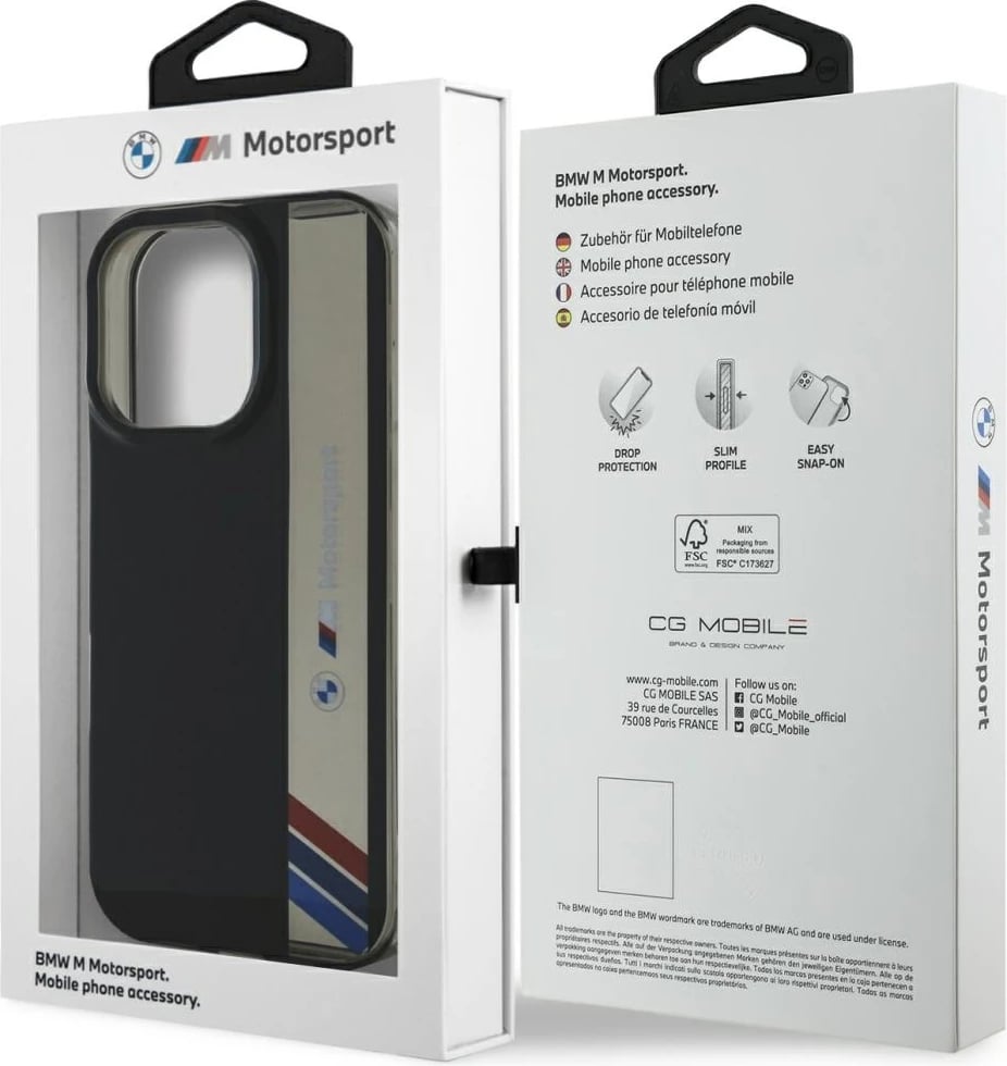 Mbështjellës BMW Motorsport IML Vertical Stripe për iPhone 16 Pro Max, i zi