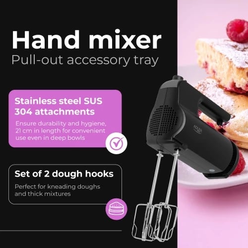 Mikser dore, Adler AD 4230, 300W 5 shpejtësi Turbo me sirtar aksesorësh, i zi