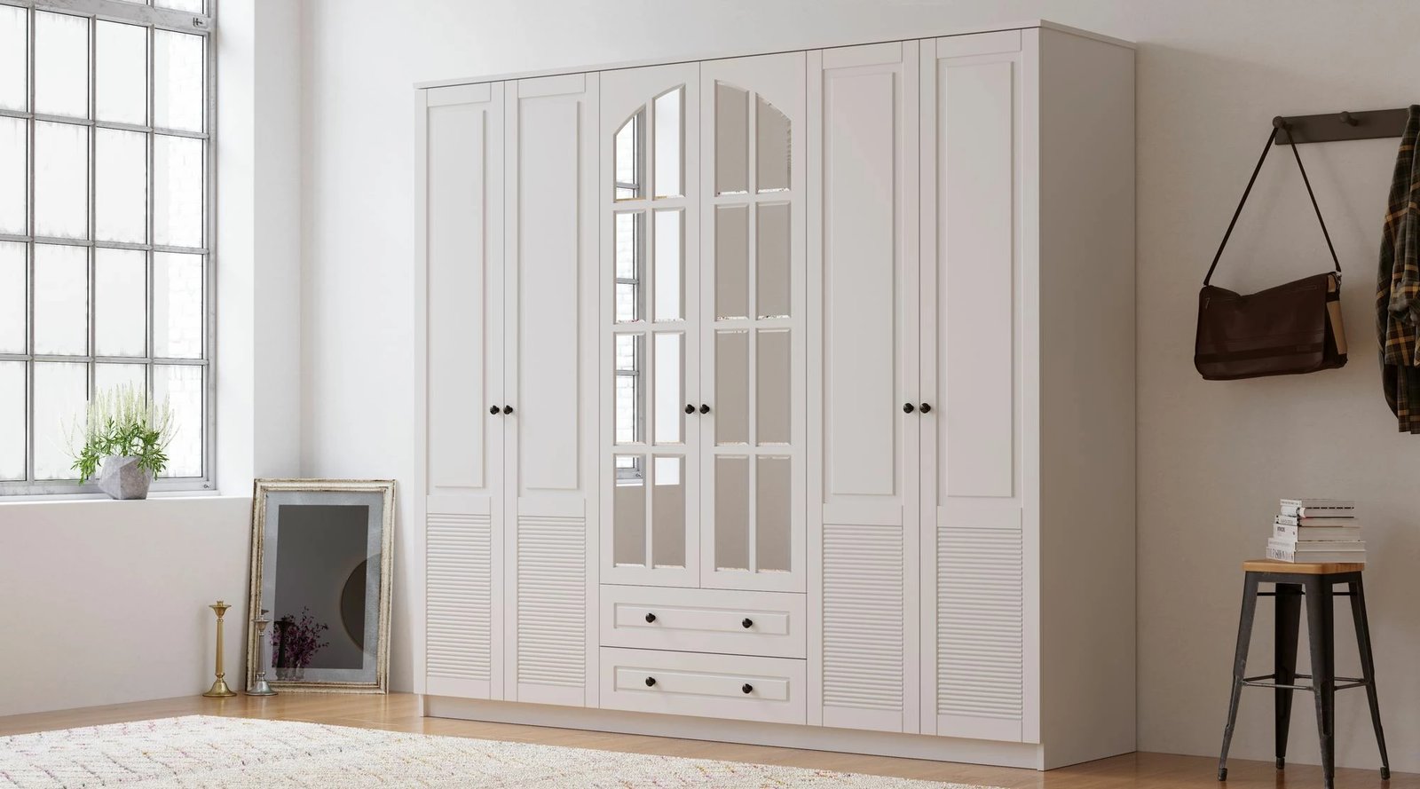 Dollap Skye Decor, Rb-114, ngjyrë e bardhë mat, 210x184x52cm