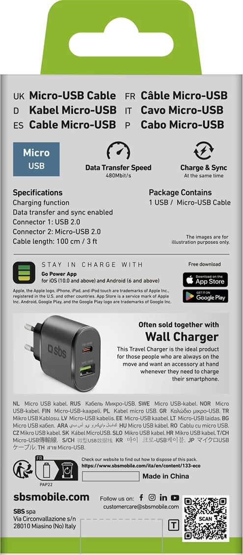 Kabllo USB-A në Micro-USB SBS LTHL200, 1m, e zezë Kabllo USB-A në Micro-USB SBS LTHL200, 1m, e zezë