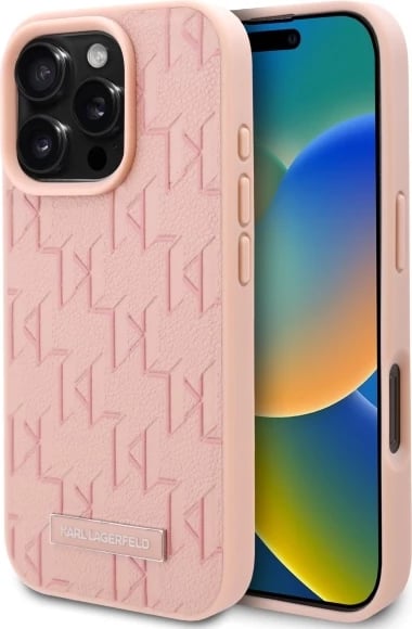 Mbështjellës Karl Lagerfeld Hot Stamp MagSafe për iPhone 16 Pro Max, Rozë