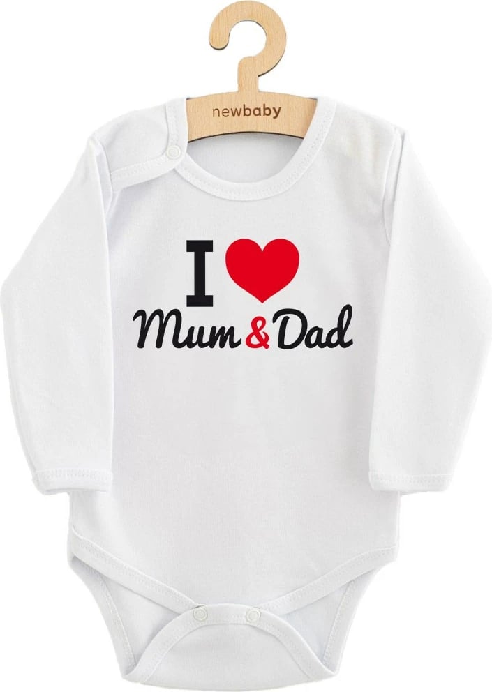 body për bebe, New Baby, I Love Mum and Dad, 100% pambuk, me mëngë të gjata, masa 50, e kuqe