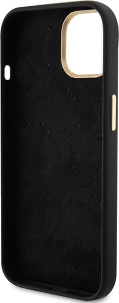 Mbështjellës Guess Silicone Script Metal Logo & Frame për iPhone 15, i zi