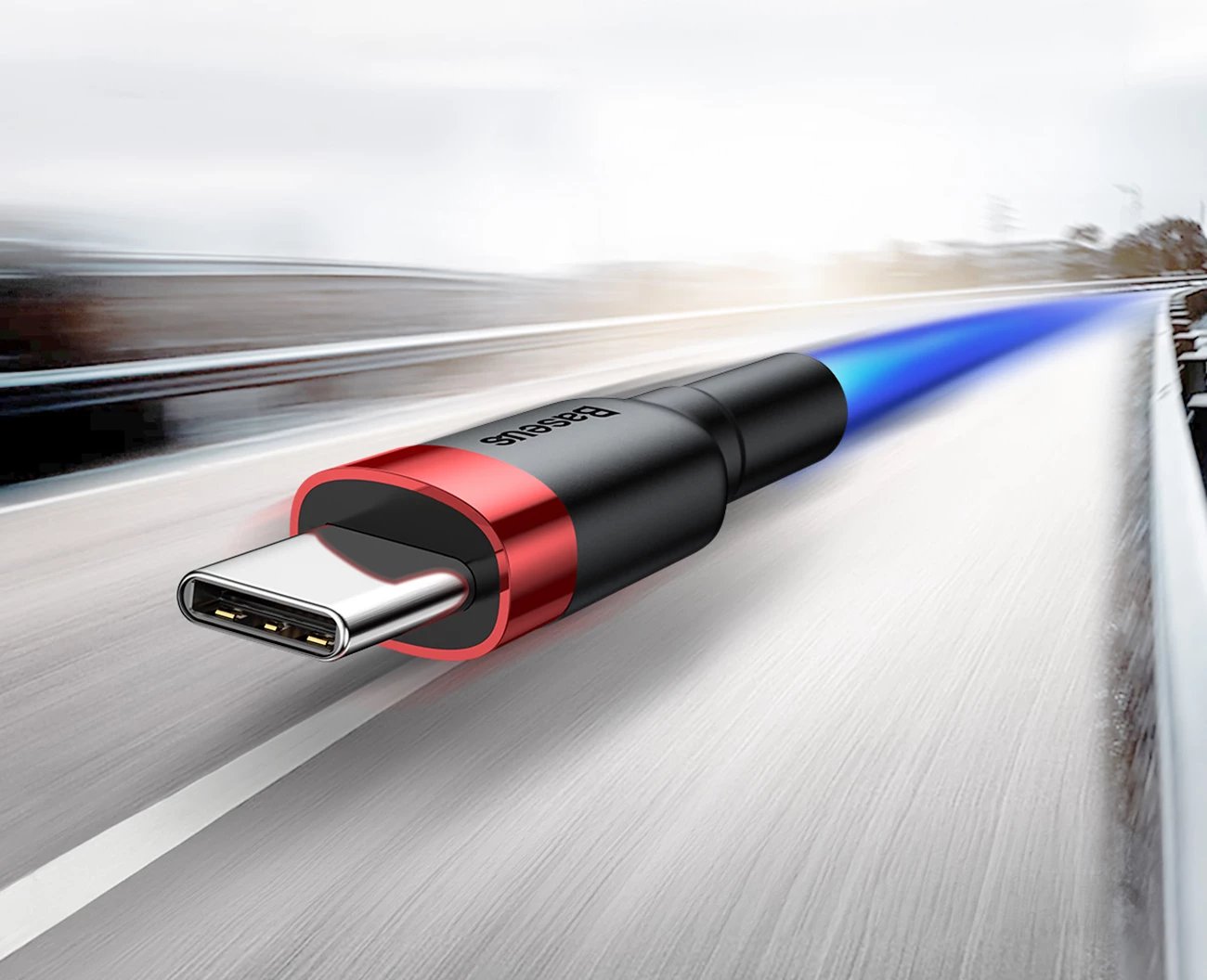 Kabllo Baseus Cafule CATKLF-A91 USB-A në USB-C, 0.5m, 3A, QC 3.0, e zezë dhe e kuqe