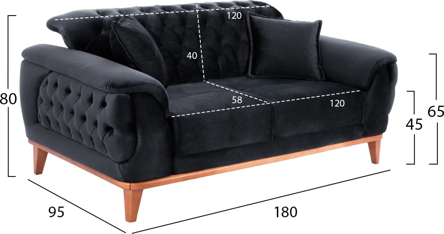 Divan shtrat 2-vendësh BENNINGTON, ngjyrë e zezë, 180x95x80