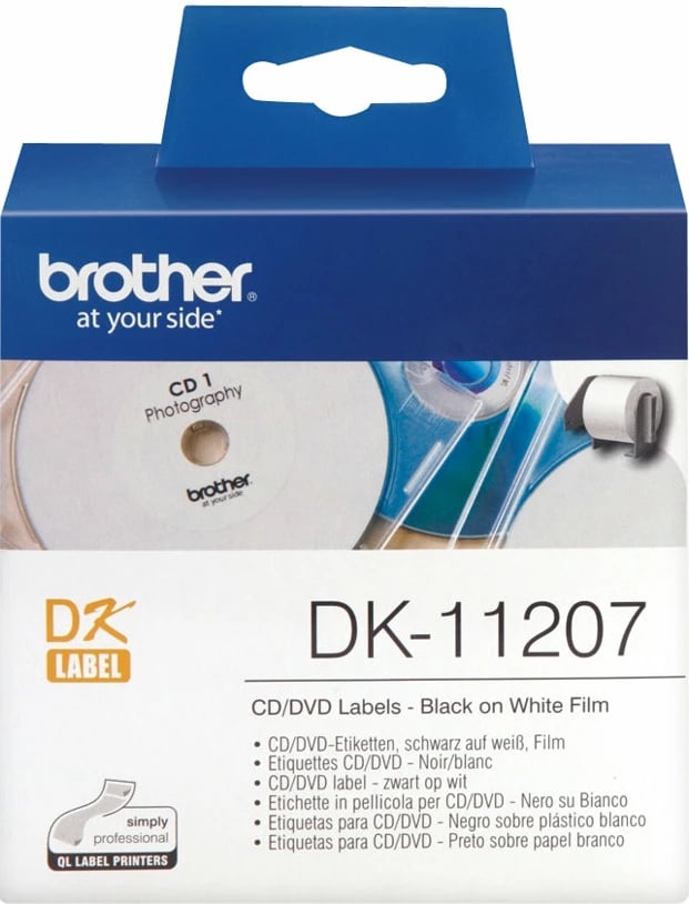 Etiketa CD/DVD Brother DK-11207, 58mm, 100 copë, Black on White